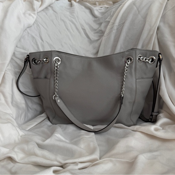Michael by Michael Kors Grey Pebble Tote Purse with silver chain hardware NWOT - Picture 2 of 12